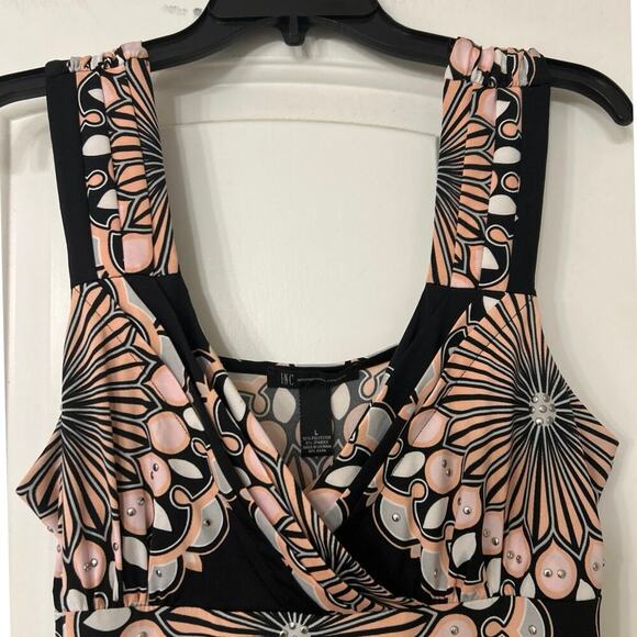 INC Black & Pink Geometric Floral Print Silver Stud Babydoll Maxi Lrg - Picture 5 of 10